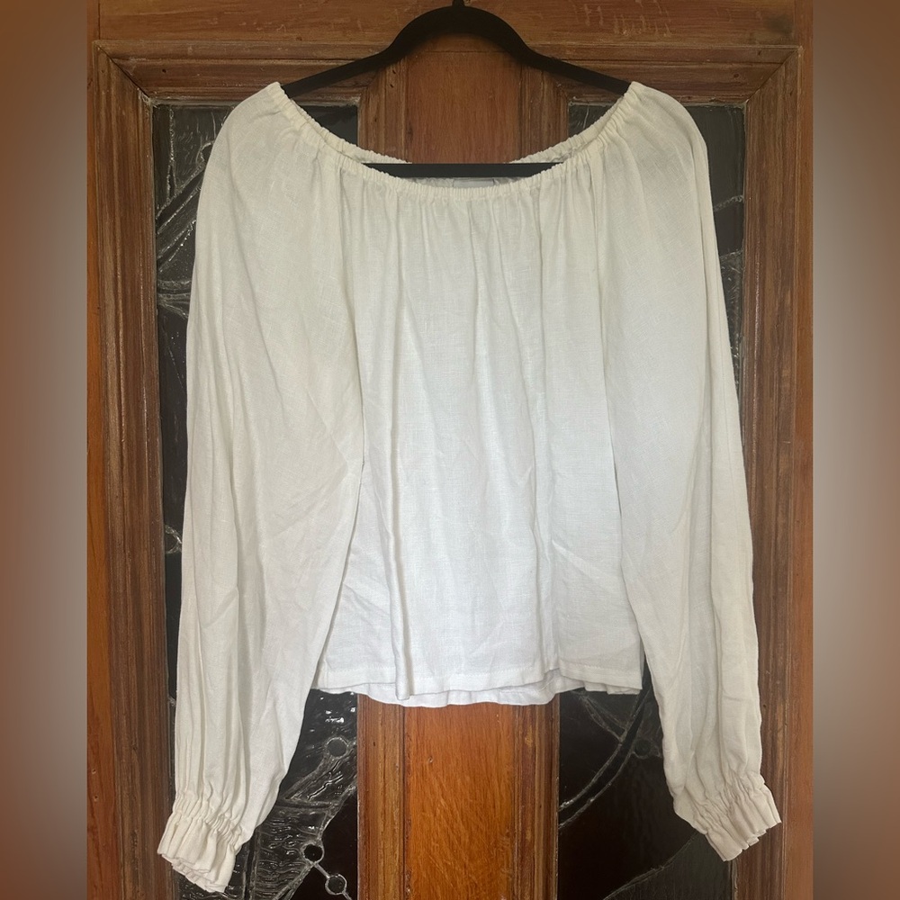 Nicole Purdy 100% Linen Frill Longsleeve Top